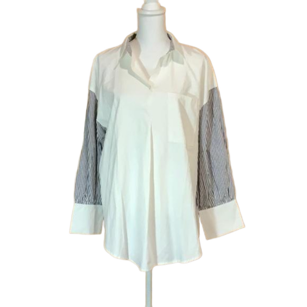 Suzanne Betro White Tunic w/ Striped Sleeves Size 1X - NWT